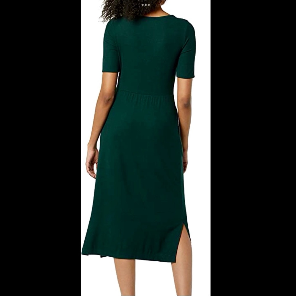 Daily Ritual Women's Fine Rib Ruched Keyhole Dark Green Fall Winter Dress - Picture 3 of 3